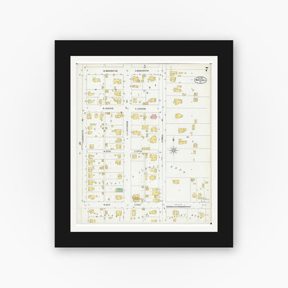 Old map wall art mockup — black gallery frame with white mat — Sanborn Fire Insurance Map from Marshall, Saline County, Missouri (1900), Sheet #0007