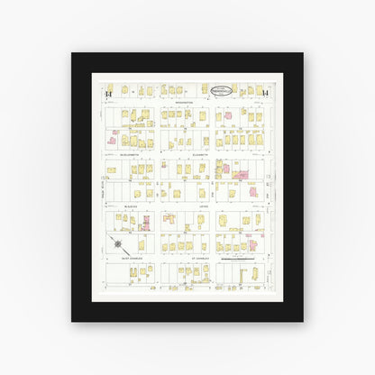 Old map wall art mockup — black gallery frame with white mat — Sanborn Fire Insurance Map from Brownsville, Cameron County, Texas (1926), Sheet #0014