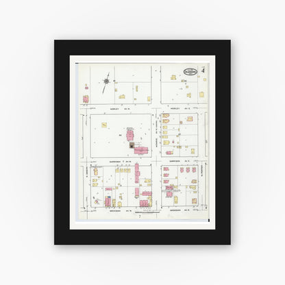 Old map wall art mockup — black gallery frame with white mat — Sanborn Fire Insurance Map from Dearborn, Wayne County, Michigan (1921), Sheet #0004