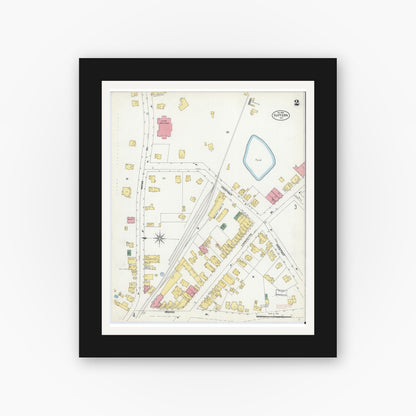 Old map wall art mockup — black gallery frame with white mat — Sanborn Fire Insurance Map from Suffern, Rockland County, New York (1902), Sheet #0002