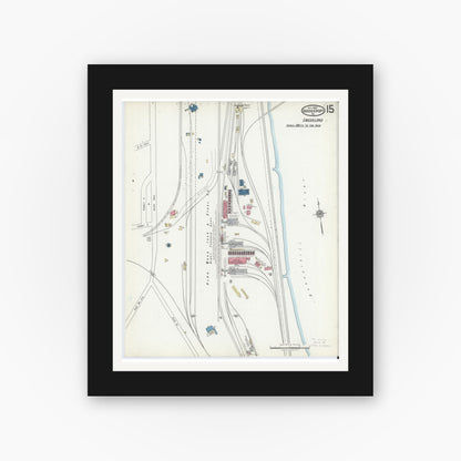 Old map wall art mockup — black gallery frame with white mat — Sanborn Fire Insurance Map from Bridgeport, Montgomery County, Pennsylvania (1920), Sheet #0015