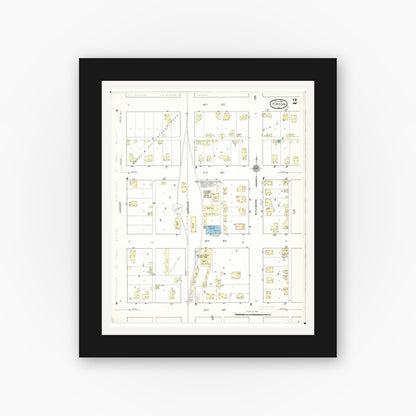 Old map wall art mockup — black gallery frame with white mat — Sanborn Fire Insurance Map from Tipton, Cedar County, Iowa (1914), Sheet #0002