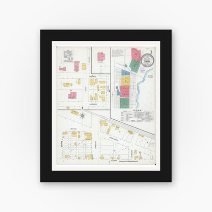 Old map wall art mockup — black gallery frame with white mat — Sanborn Fire Insurance Map from Tomah, Monroe County, Wisconsin (1904), Sheet #0001