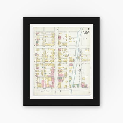 Old map wall art mockup — black gallery frame with white mat — Sanborn Fire Insurance Map from Tyrone, Blair County, Pennsylvania (1896), Sheet #0003