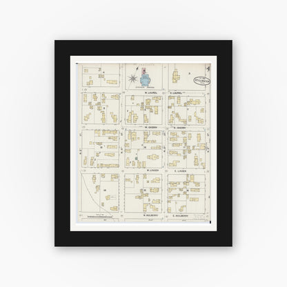 Old map wall art mockup — black gallery frame with white mat — Sanborn Fire Insurance Map from Stillwater, Washington County, Minnesota (1888), Sheet #0004