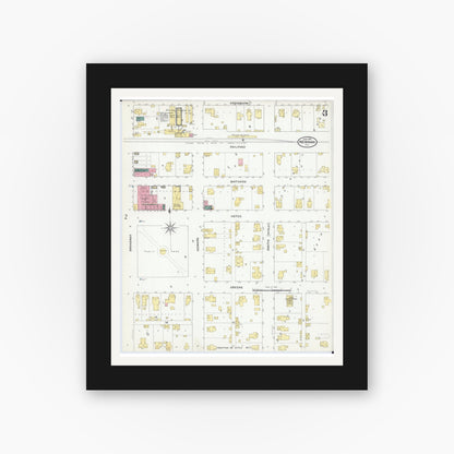 Old map wall art mockup — black gallery frame with white mat — Sanborn Fire Insurance Map from Newman, Douglas County, Illinois (1909), Sheet #0003