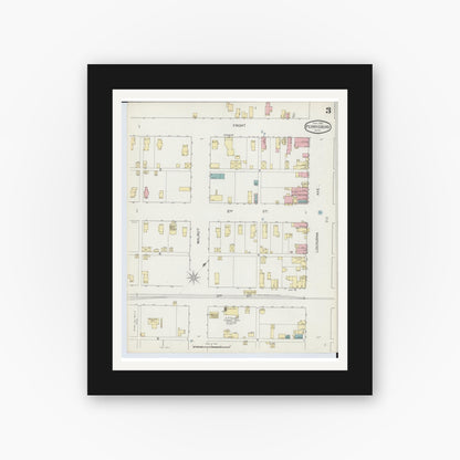 Old map wall art mockup — black gallery frame with white mat — Sanborn Fire Insurance Map from Perrysburg, Wood County, Ohio (1893), Sheet #0003