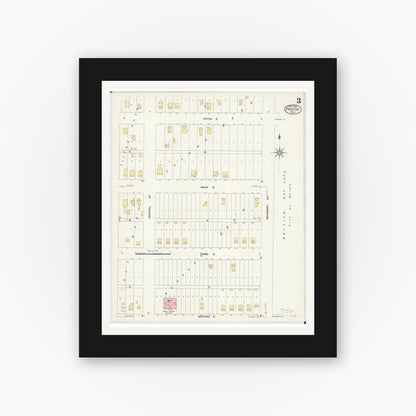 Old map wall art mockup — black gallery frame with white mat — Sanborn Fire Insurance Map from Proctor, Saint Louis County, Minnesota (1908), Sheet #0003