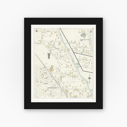 Old map wall art mockup — black gallery frame with white mat — Sanborn Fire Insurance Map from Cocoa, Brevard County, Florida (1924), Sheet #0005