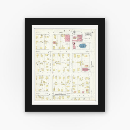 Old map wall art mockup — black gallery frame with white mat — Sanborn Fire Insurance Map from Monmouth, Warren County, Illinois (1913), Sheet #0007