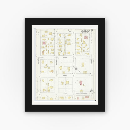 Old map wall art mockup — black gallery frame with white mat — Sanborn Fire Insurance Map from Chippewa Falls, Chippewa County, Wisconsin (1910), Sheet #0006