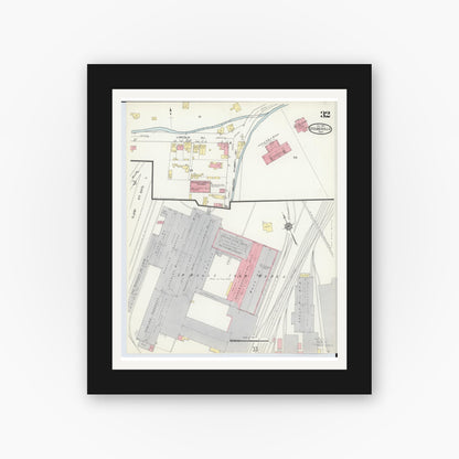 Old map wall art mockup — black gallery frame with white mat — Sanborn Fire Insurance Map from Steubenville, Jefferson County, Ohio (1913), Sheet #0032