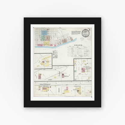 Old map wall art mockup — black gallery frame with white mat — Sanborn Fire Insurance Map from Metropolis, Massac County, Illinois (1897), Sheet #0001