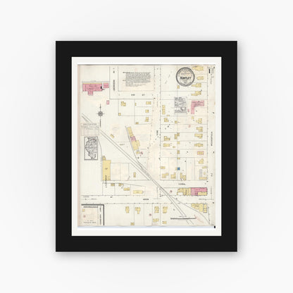 Old map wall art mockup — black gallery frame with white mat — Sanborn Fire Insurance Map from Huntley, McHenry County, Illinois (1936), Sheet #0001