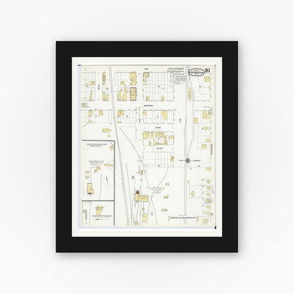 Old map wall art mockup — black gallery frame with white mat — Sanborn Fire Insurance Map from Iron Mountain, Dickinson County, Michigan (1911), Sheet #0016