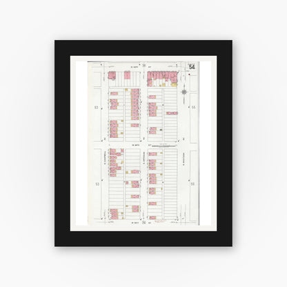 Old map wall art mockup — black gallery frame with white mat — Sanborn Fire Insurance Map from Chicago, Cook County, Illinois (1920), Sheet #0054