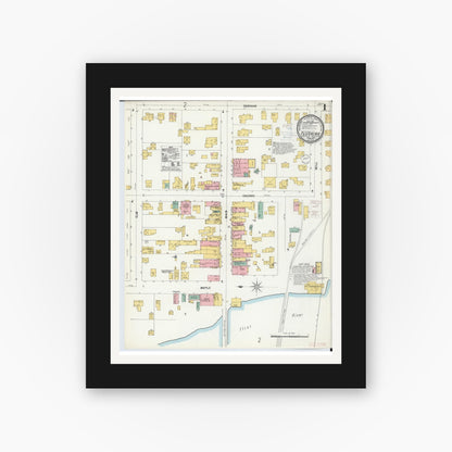 Old map wall art mockup — black gallery frame with white mat — Sanborn Fire Insurance Map from Flushing, Genesee County, Michigan (1900) - Complete Map Set