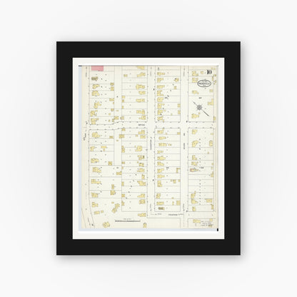 Old map wall art mockup — black gallery frame with white mat — Sanborn Fire Insurance Map from Hicksville, Defiance County, Ohio (1913), Sheet #0010