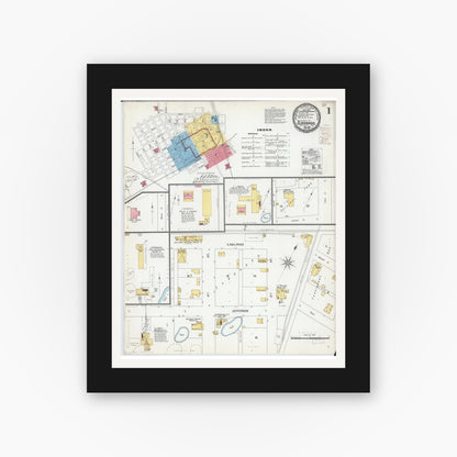 Old map wall art mockup — black gallery frame with white mat — Sanborn Fire Insurance Map from Eldorado, Saline County, Illinois (1900) - Complete Map Set