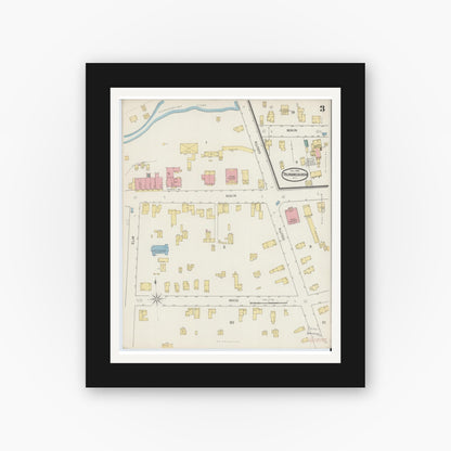 Old map wall art mockup — black gallery frame with white mat — Sanborn Fire Insurance Map from Trumansburg, Tompkins County, New York (1893), Sheet #0003