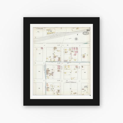 Old map wall art mockup — black gallery frame with white mat — Sanborn Fire Insurance Map from El Paso, El Paso County, Texas (1893), Sheet #0020