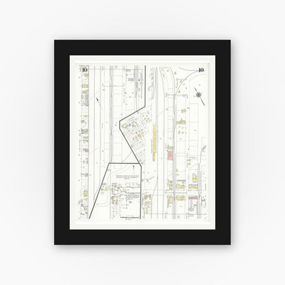 Old map wall art mockup — black gallery frame with white mat — Sanborn Fire Insurance Map from Borger, Hutchinson County, Texas (1940), Sheet #0010
