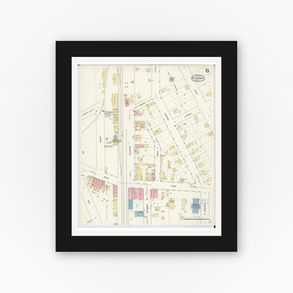 Old map wall art mockup — black gallery frame with white mat — Sanborn Fire Insurance Map from Richmond, Macomb County, Michigan (1913), Sheet #0006