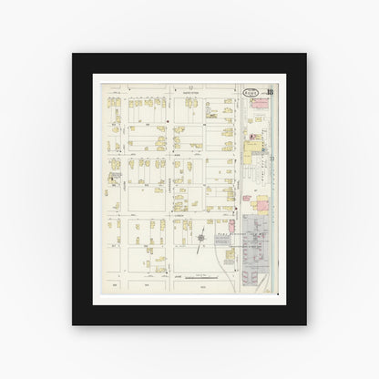 Old map wall art mockup — black gallery frame with white mat — Sanborn Fire Insurance Map from Rome, Oneida County, New York (1914), Sheet #0018