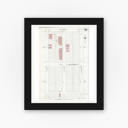 Old map wall art mockup — black gallery frame with white mat — Sanborn Fire Insurance Map from Chicago, Cook County, Illinois (1920), Sheet #0068