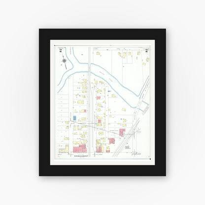 Old map wall art mockup — black gallery frame with white mat — Sanborn Fire Insurance Map from Loveland, Clermont, Hamilton, And Warren County, Ohio (1946), Sheet #0002