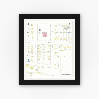 Old map wall art mockup — black gallery frame with white mat — Sanborn Fire Insurance Map from Hartley, O'Brien County, Iowa (1925), Sheet #0006