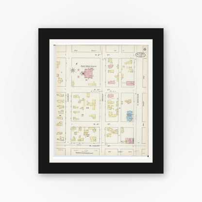 Old map wall art mockup — black gallery frame with white mat — Sanborn Fire Insurance Map from Flint, Genesee County, Michigan (1886), Sheet #0006