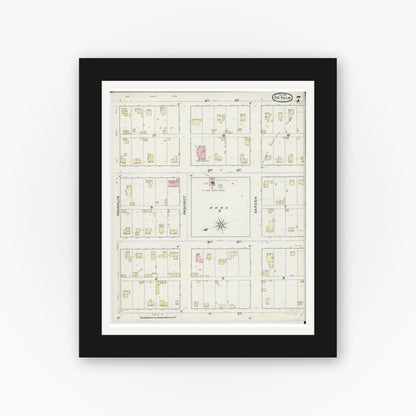 Old map wall art mockup — black gallery frame with white mat — Sanborn Fire Insurance Map from De Kalb, De Kalb County, Illinois (1891), Sheet #0007