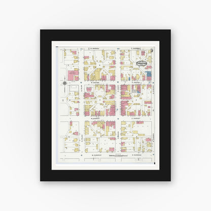Old map wall art mockup — black gallery frame with white mat — Sanborn Fire Insurance Map from Germantown, Montgomery County, Ohio (1921), Sheet #0003
