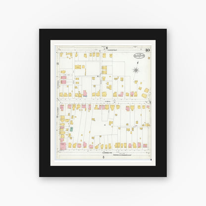 Old map wall art mockup — black gallery frame with white mat — Sanborn Fire Insurance Map from Washington, Washington County, Pennsylvania (1904), Sheet #0010