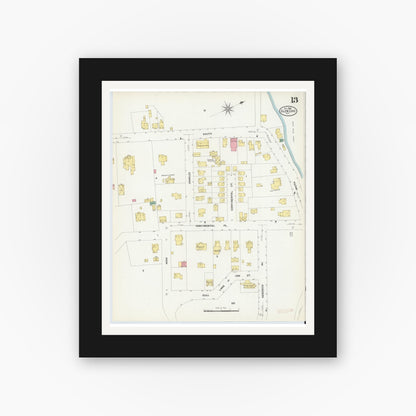 Old map wall art mockup — black gallery frame with white mat — Sanborn Fire Insurance Map from Glen Cove, Nassau County, New York (1908), Sheet #0013