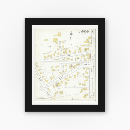 Old map wall art mockup — black gallery frame with white mat — Sanborn Fire Insurance Map from Rockland, Plymouth County, Massachusetts (1917), Sheet #0009