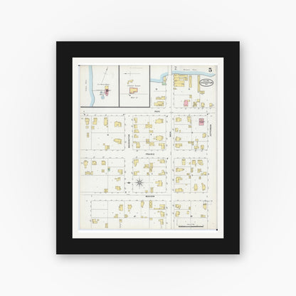 Old map wall art mockup — black gallery frame with white mat — Sanborn Fire Insurance Map from Stoughton, Dane County, Wisconsin (1898), Sheet #0005