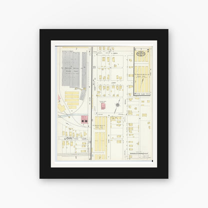 Old map wall art mockup — black gallery frame with white mat — Sanborn Fire Insurance Map from Newark, Licking County, Ohio (1912), Sheet #0007