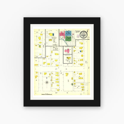 Old map wall art mockup — black gallery frame with white mat — Sanborn Fire Insurance Map from Albany, Shackelford County, Texas (1902), Sheet #0001