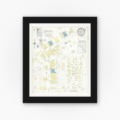 Old map wall art mockup — black gallery frame with white mat — Sanborn Fire Insurance Map from Pahokee, Palm Beach County, Florida (1942), Sheet #0001