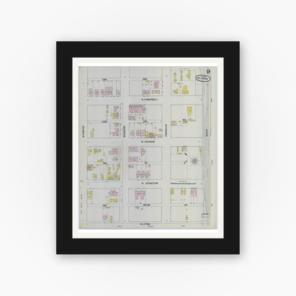 Old map wall art mockup — black gallery frame with white mat — Sanborn Fire Insurance Map from El Paso, El Paso County, Texas (1888), Sheet #0009