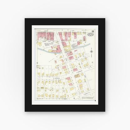 Old map wall art mockup — black gallery frame with white mat — Sanborn Fire Insurance Map from Ashland, Ashland County, Ohio (1911), Sheet #0011