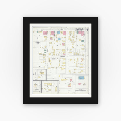 Old map wall art mockup — black gallery frame with white mat — Sanborn Fire Insurance Map from Prairie du Chien, Crawford County, Wisconsin (1905), Sheet #0004