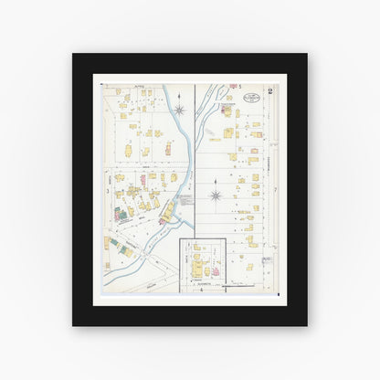 Old map wall art mockup — black gallery frame with white mat — Sanborn Fire Insurance Map from Plymouth, Sheboygan County, Wisconsin (1903), Sheet #0002