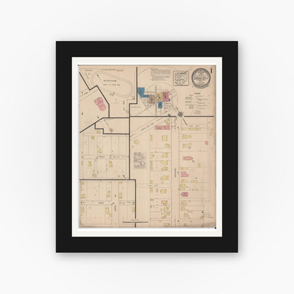 Old map wall art mockup — black gallery frame with white mat — Sanborn Fire Insurance Map from Grove City, Franklin County, Ohio (1922), Sheet #0001