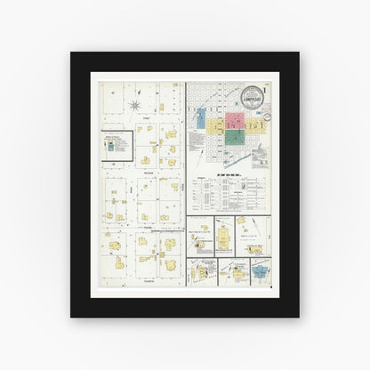Old map wall art mockup — black gallery frame with white mat — Sanborn Fire Insurance Map from Lampasas, Lampasas County, Texas (1902), Sheet #0001