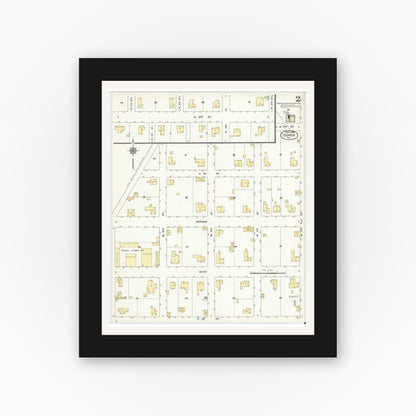 Old map wall art mockup — black gallery frame with white mat — Sanborn Fire Insurance Map from Cooper, Delta County, Texas (1909), Sheet #0002