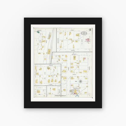 Old map wall art mockup — black gallery frame with white mat — Sanborn Fire Insurance Map from Plymouth, Hancock County, Illinois (1906), Sheet #0002