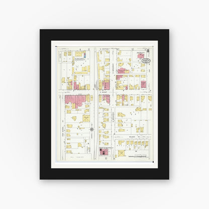 Old map wall art mockup — black gallery frame with white mat — Sanborn Fire Insurance Map from Shelby, Richland County, Ohio (1919), Sheet #0008